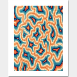 60s 70s Orange Blue and Turquoise Groovy Liquid Marble Swirls Posters and Art